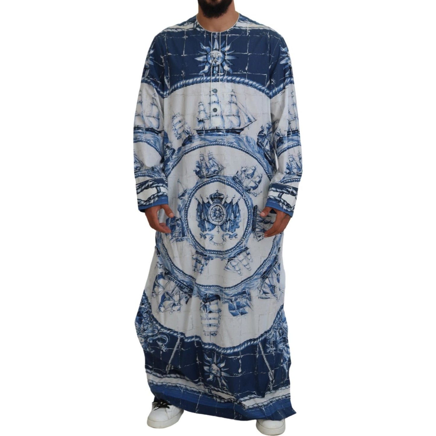 Dolce & Gabbana Majestic Blue Cotton-Silk Thobe Robe Dolce & Gabbana