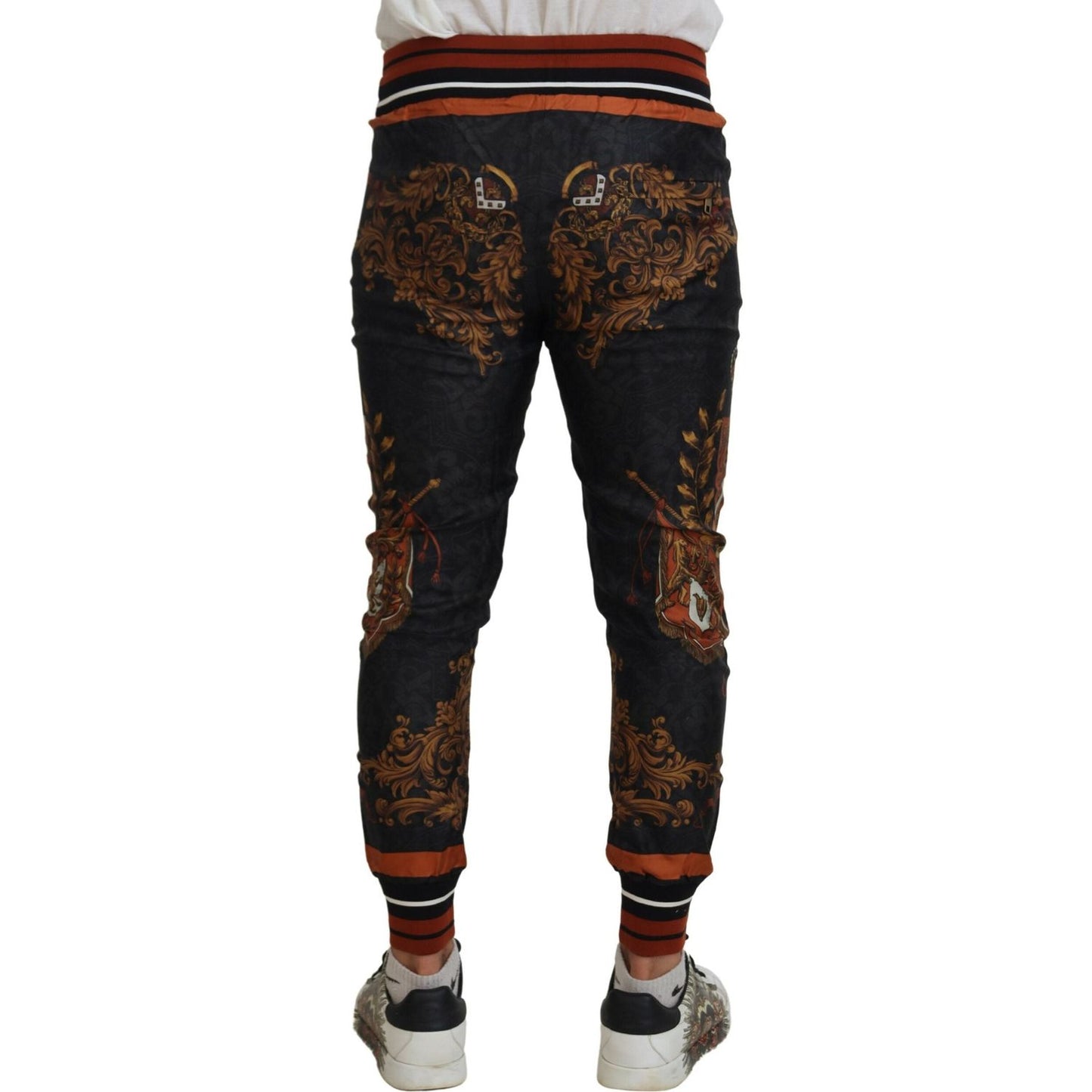Dolce & Gabbana Gray Silk Baroque Crown Trousers Sport Pants