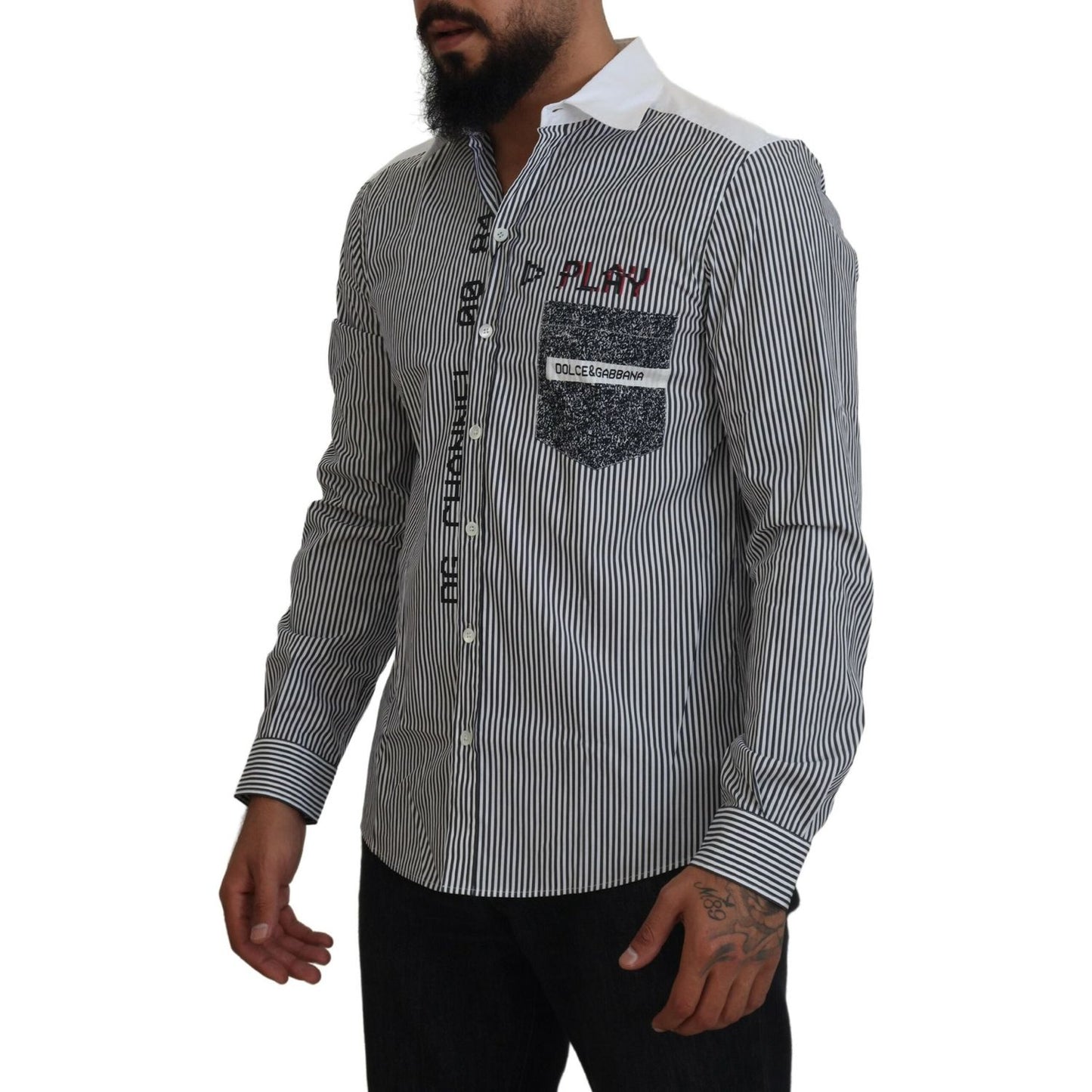 Dolce & Gabbana Slim Fit Striped Casual Shirt with Channel Motive Dolce & Gabbana