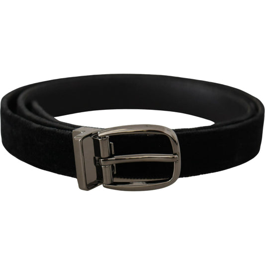 Dolce & Gabbana Black Velvet Classic Logo Engraved Metal Belt
