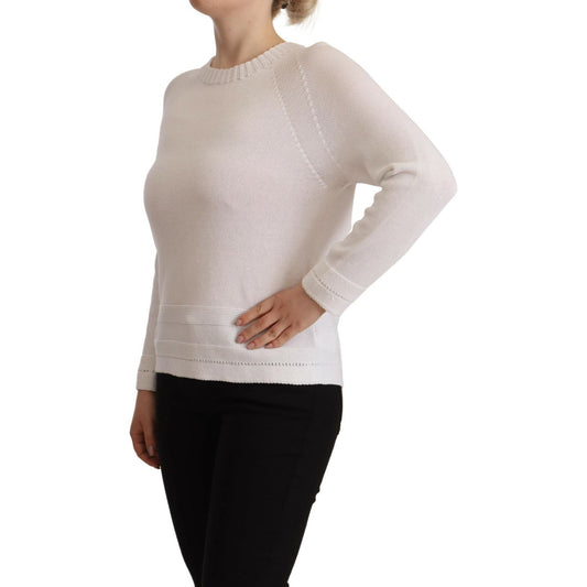 Alpha Studio Elegant White Cotton Pullover Sweater Alpha Studio