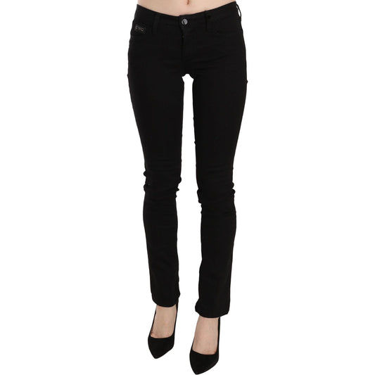 Costume National Elegant Black Mid Waist Slim Fit Jeans Costume National