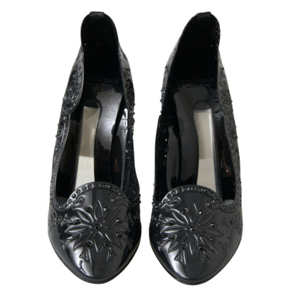 Dolce & Gabbana Black CINDERELLA Floral Crystal Heels Shoes