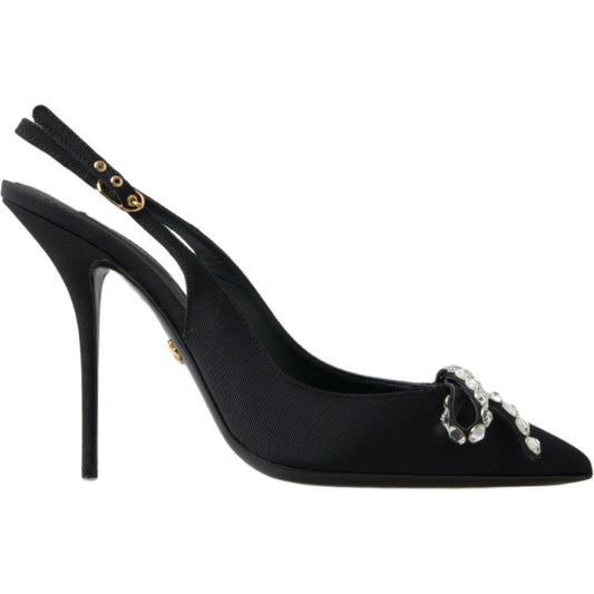 Dolce & Gabbana Embellished Black Slingback Heels Pumps Dolce & Gabbana