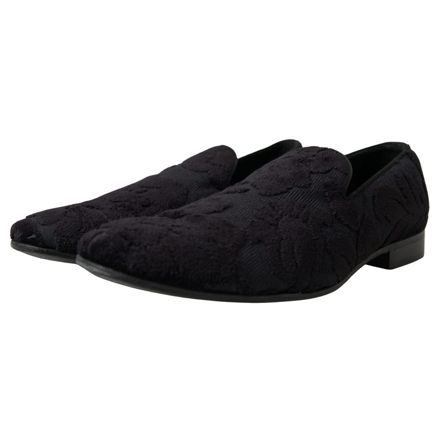 Dolce & Gabbana Black Brocade Loafers Formal Shoes