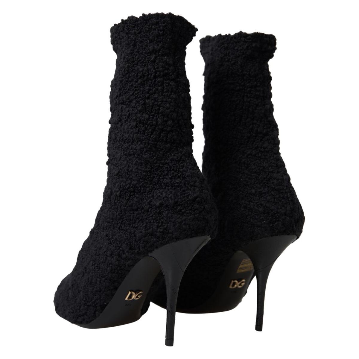 Dolce & Gabbana Black Stiletto Heels Mid Calf Boots