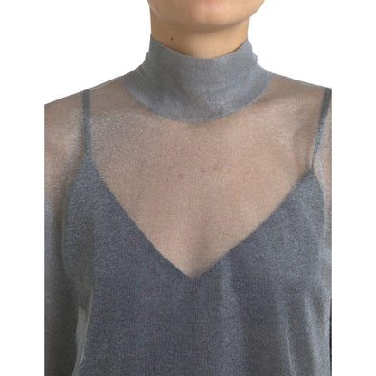 Dolce & Gabbana Gray Mesh Turtleneck Long Sleeve Blouse Top