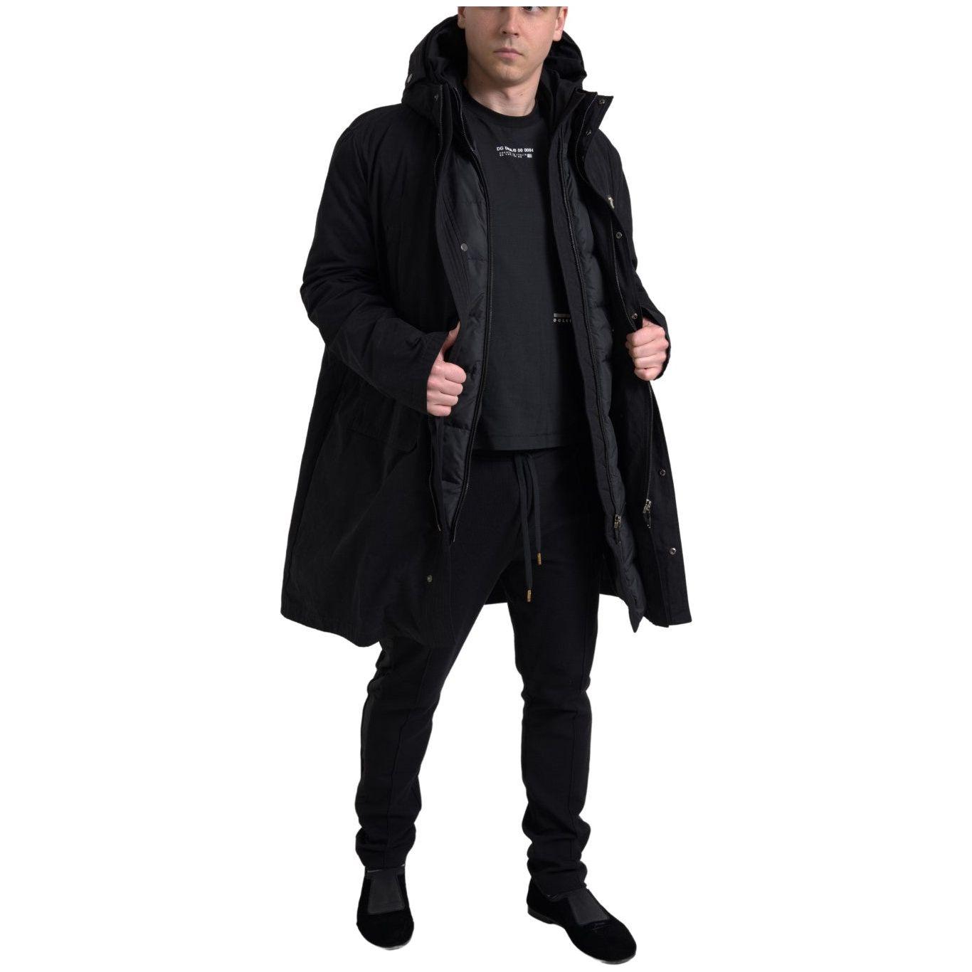 Dolce & Gabbana Elegant Black Hooded Trench Coat Dolce & Gabbana