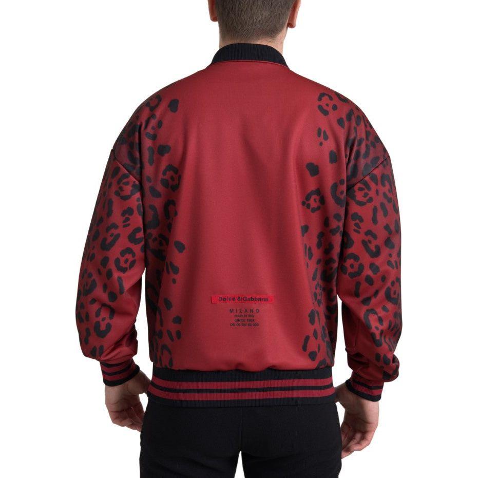 Dolce & Gabbana Red Leopard Print Bomber Jacket