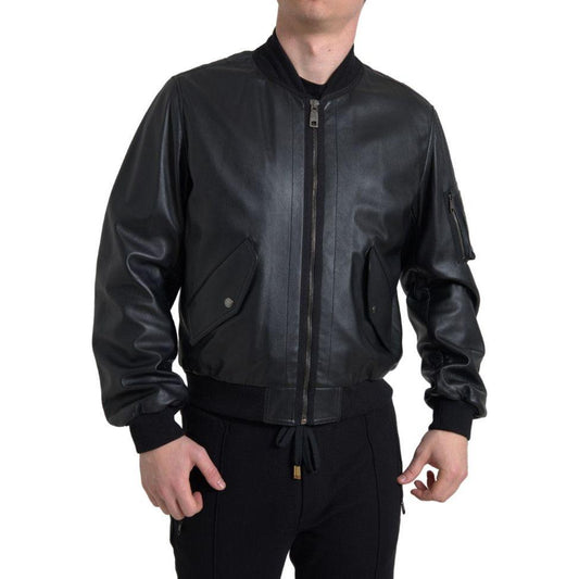 Dolce & Gabbana Elegant Black Leather Bomber Jacket Dolce & Gabbana