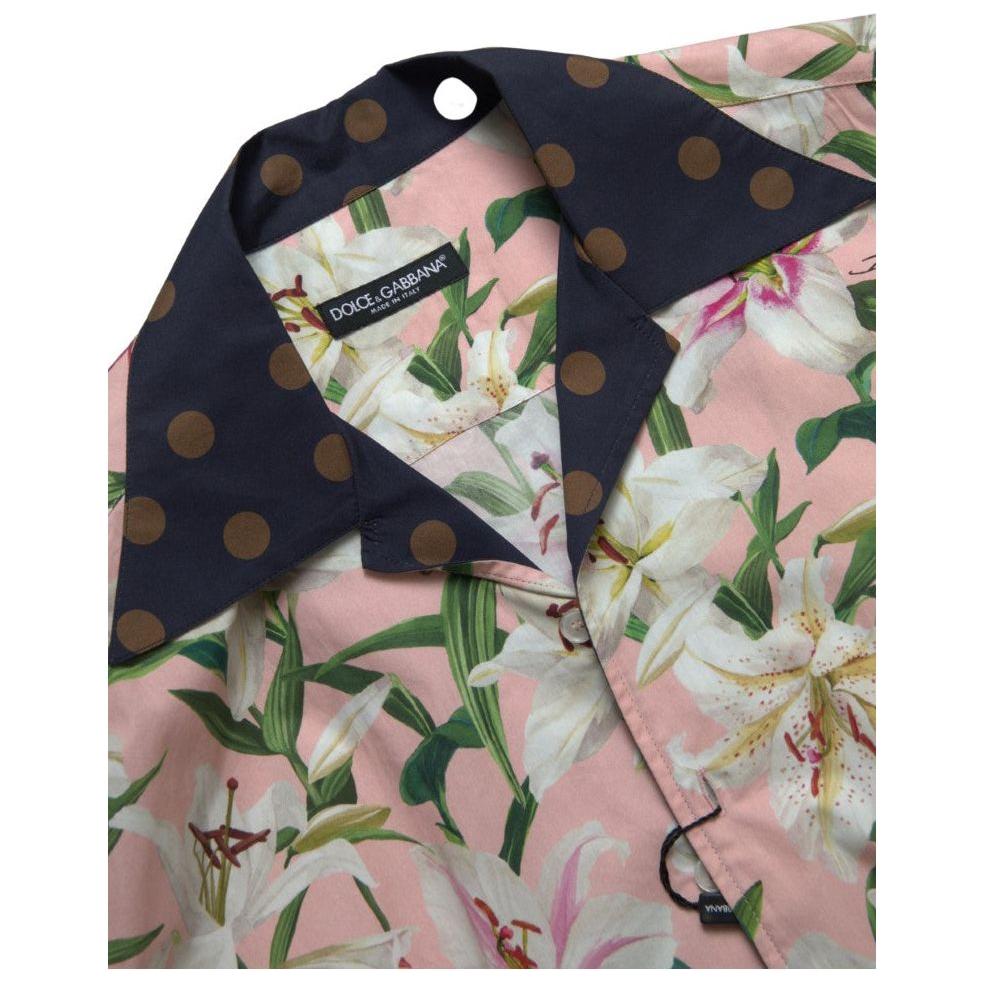 Dolce & Gabbana Cotton Polka Dot Lily Print Collared Shirt