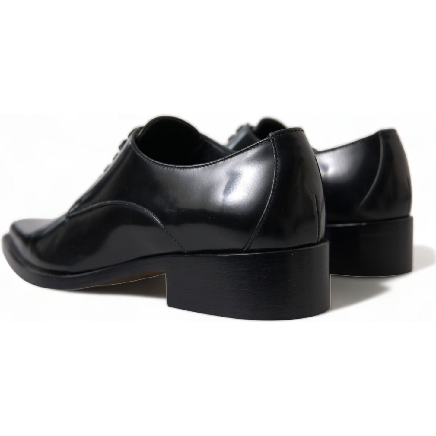 Dolce & Gabbana Black Leather Lace Up Formal Flats Shoes