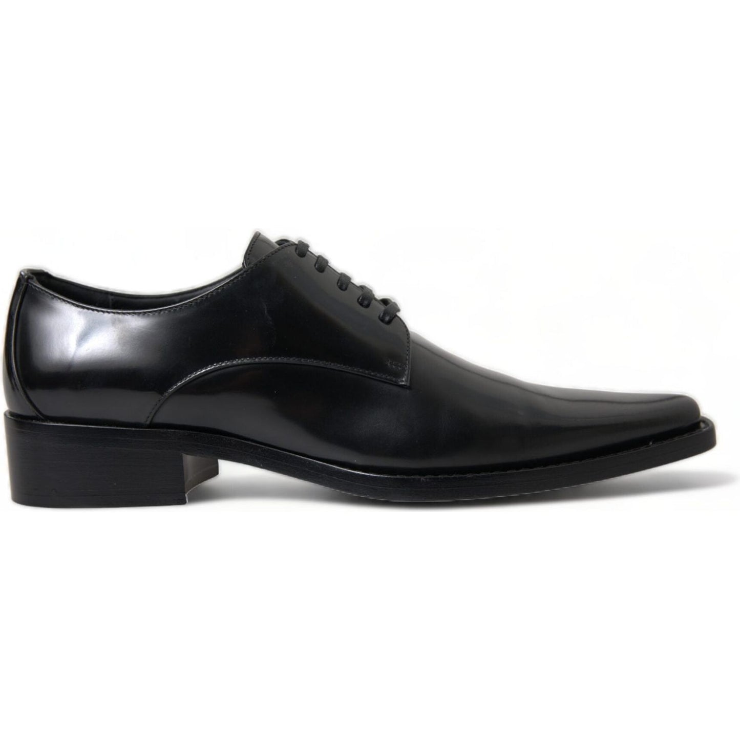 Dolce & Gabbana Black Leather Lace Up Formal Flats Shoes