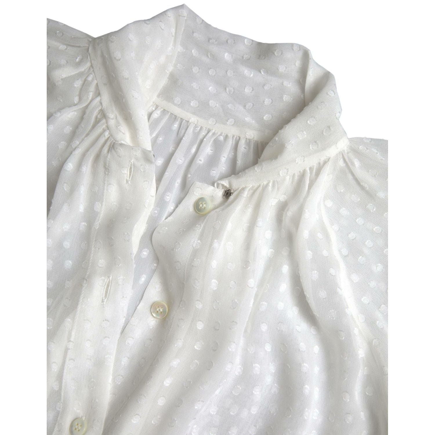 Dolce & Gabbana White Silk Sheer Tied Neck Polka Dots Blouse