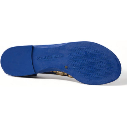 Dolce & Gabbana Blue Crystals Flats Sandals Beachwear Shoes