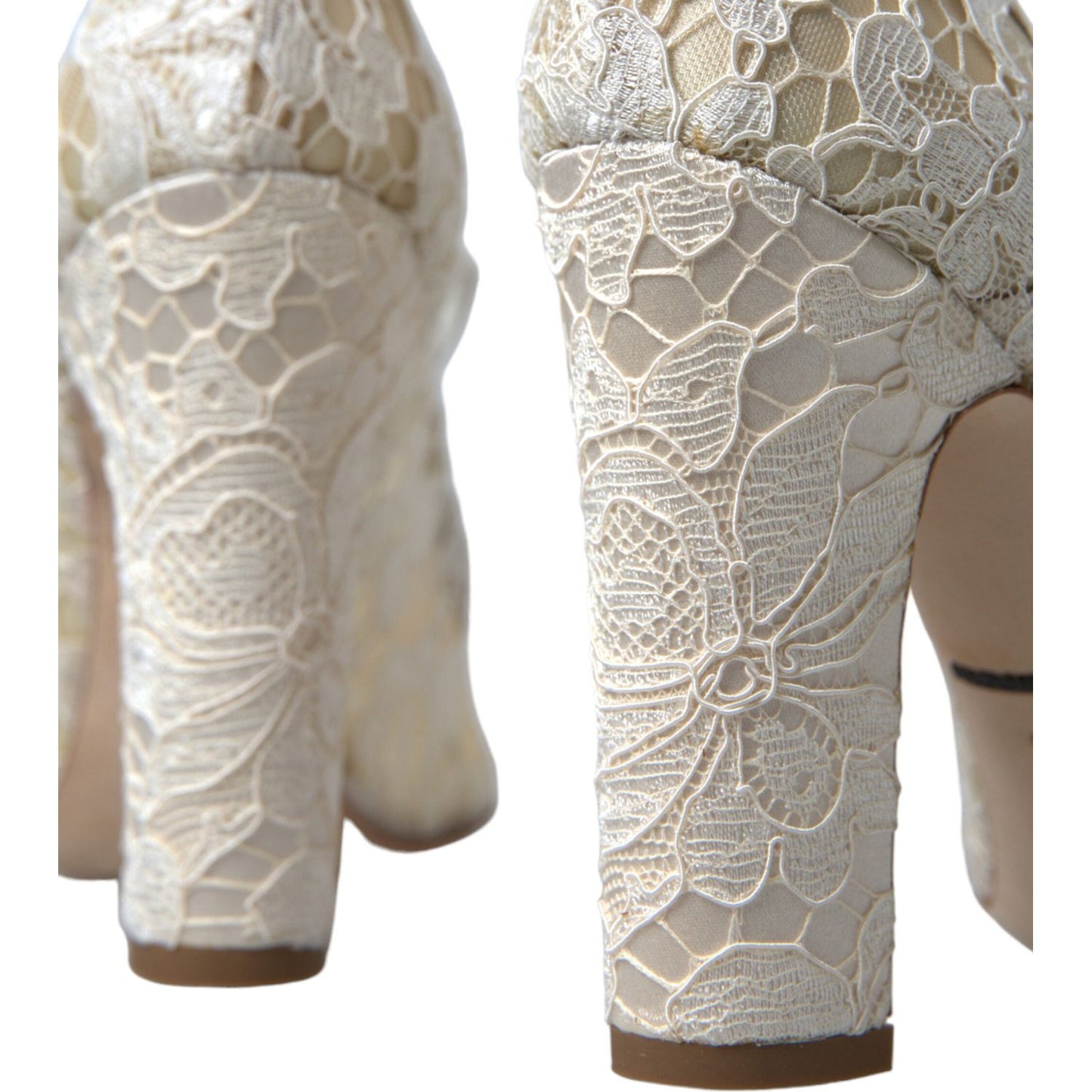 Dolce & Gabbana Chic Lace Block Heels Sandals in Cream White Dolce & Gabbana