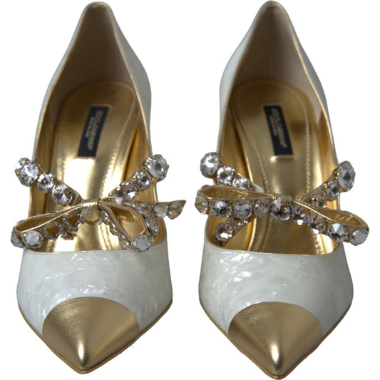 Dolce & Gabbana Elegant White Patent Crystal Bow Heels Dolce & Gabbana