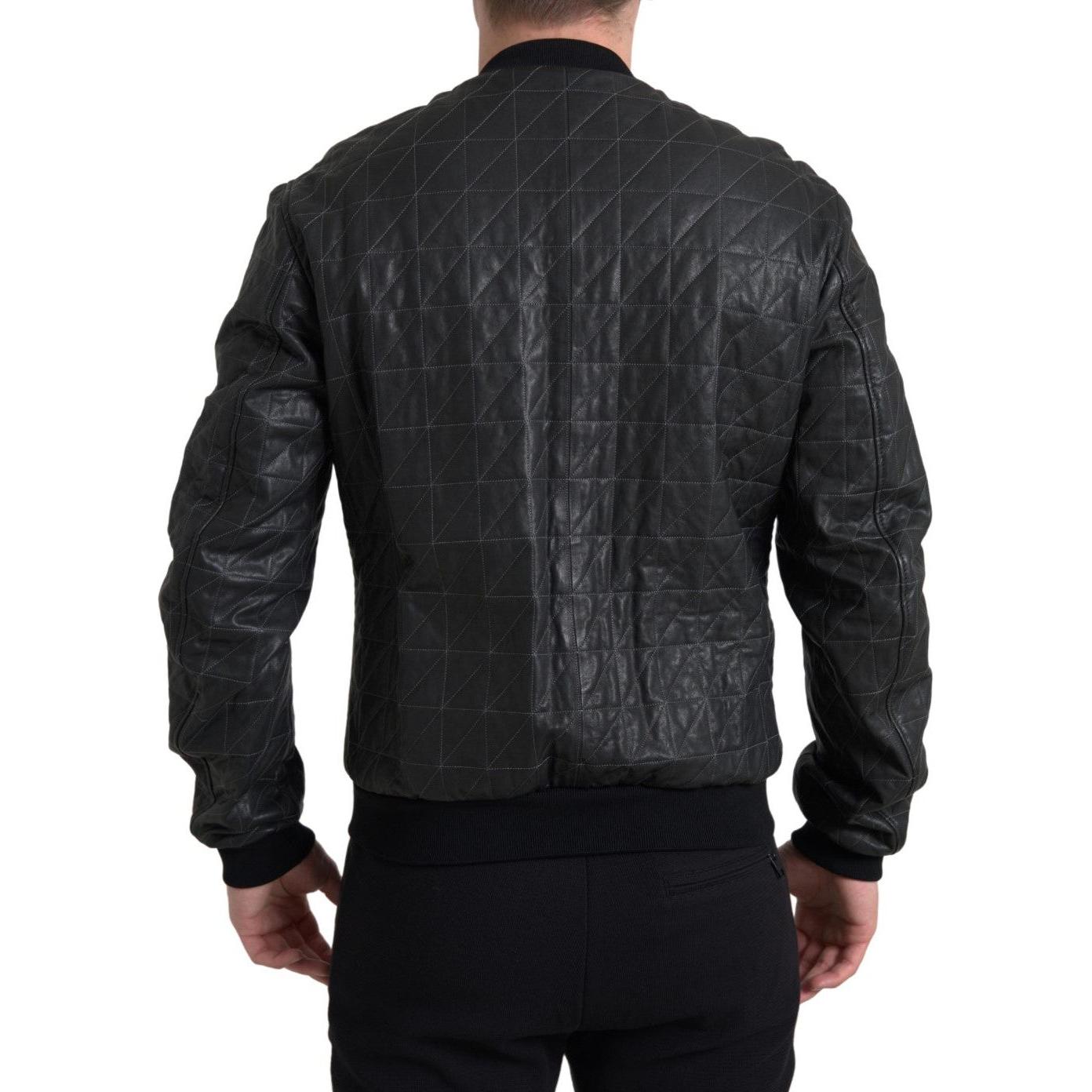 Dolce & Gabbana Elegant Black Leather Bomber Jacket Dolce & Gabbana