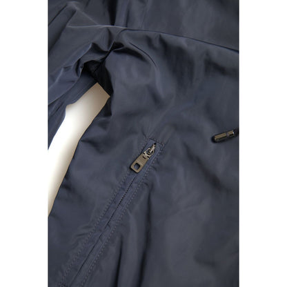 Dolce & Gabbana Blue Hooded Logo Polyester Full Zip Sweater
