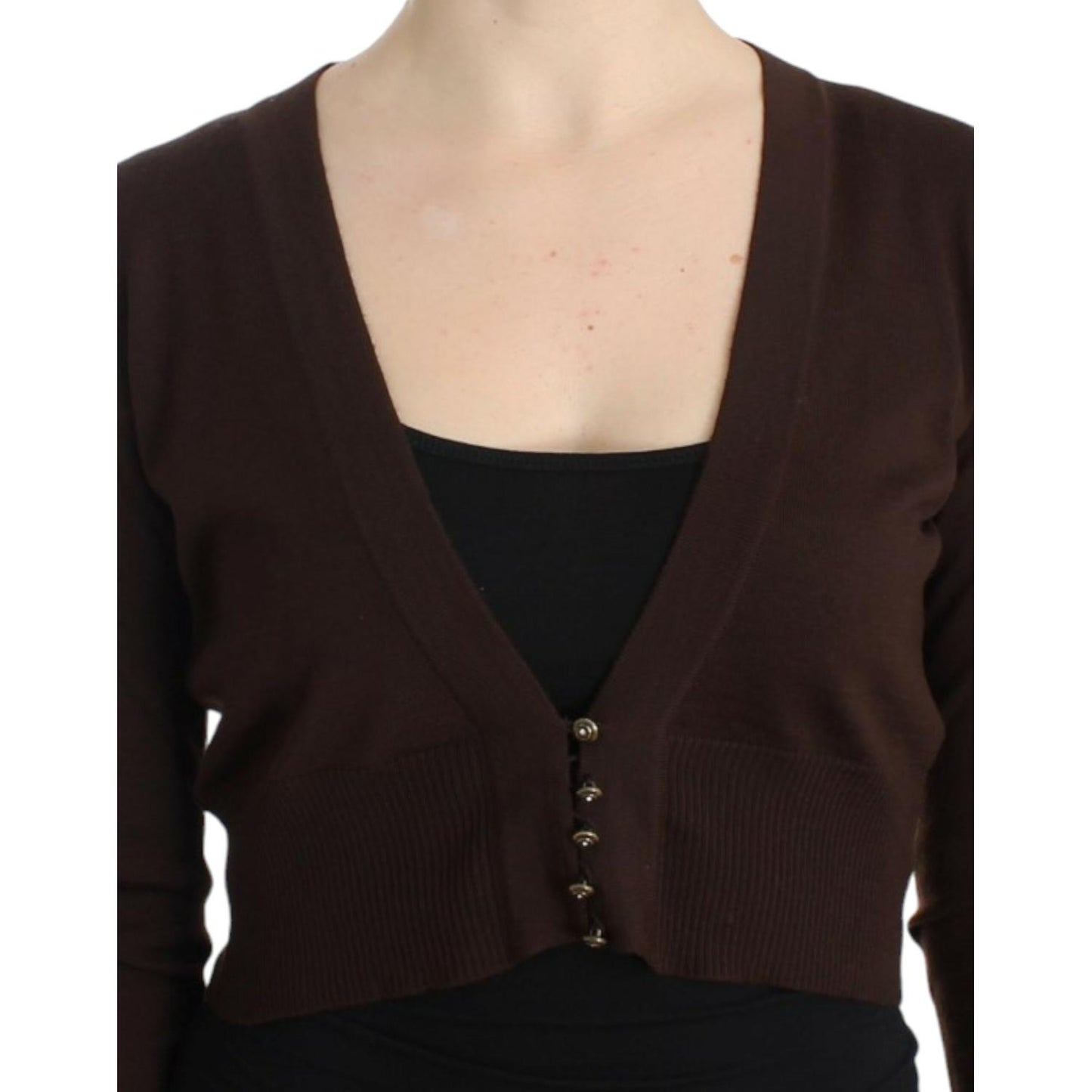 Cavalli Elegant Brown Virgin Wool Cropped Cardigan Cavalli