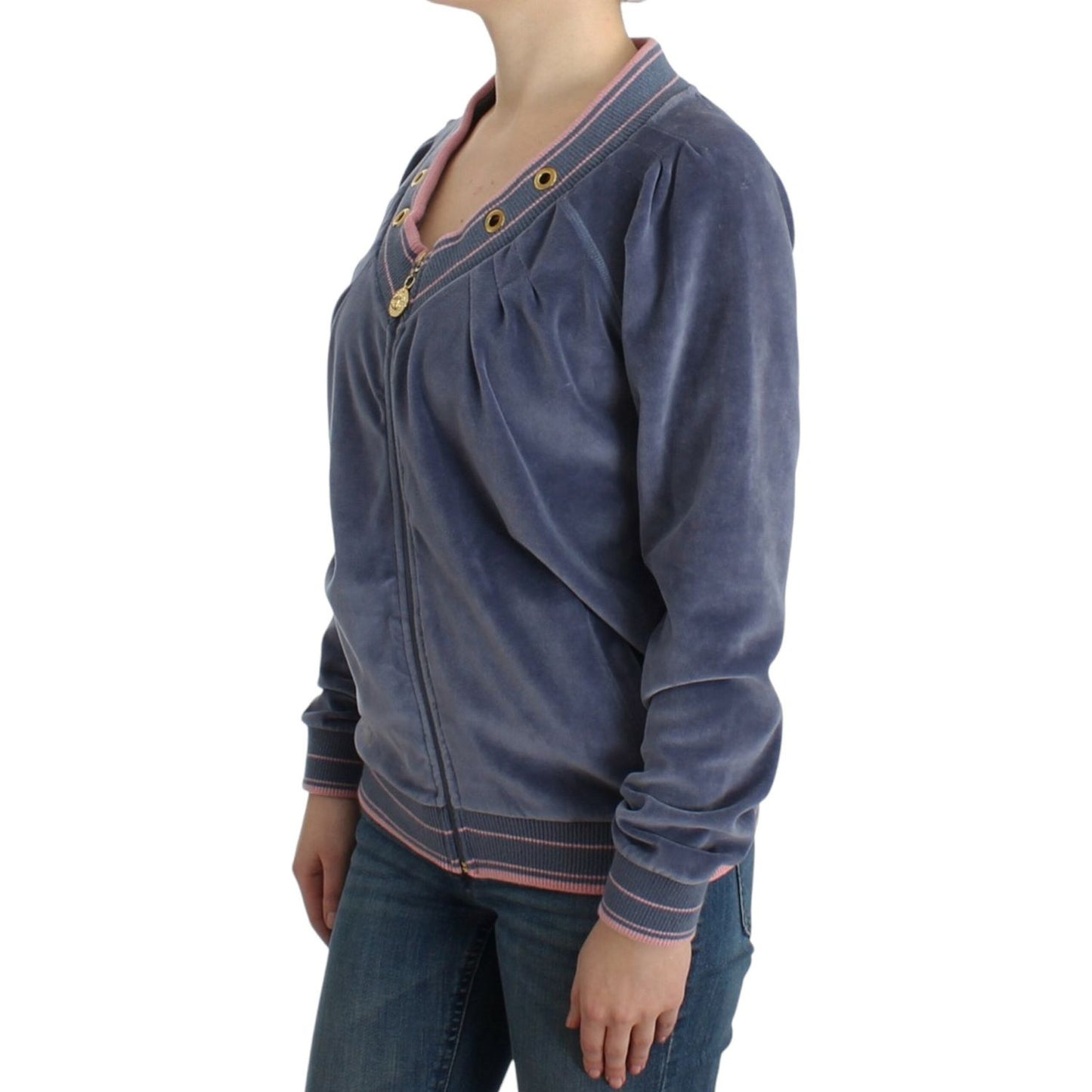 Cavalli Blue velvet zipup sweater