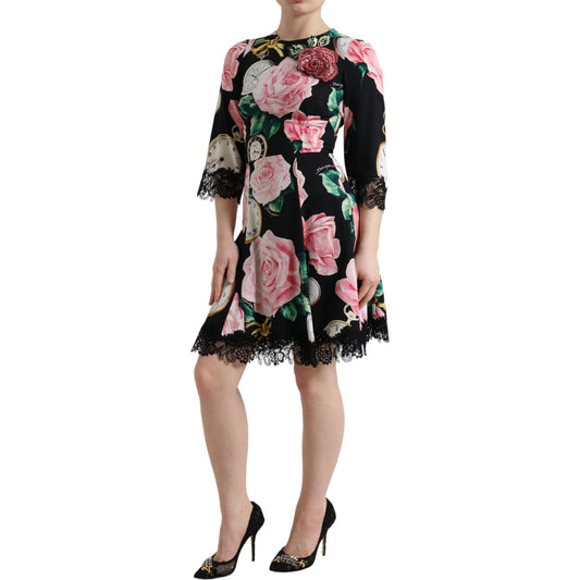 Dolce & Gabbana Enchanting Floral A-Line Dress with Sequined Detail Dolce & Gabbana