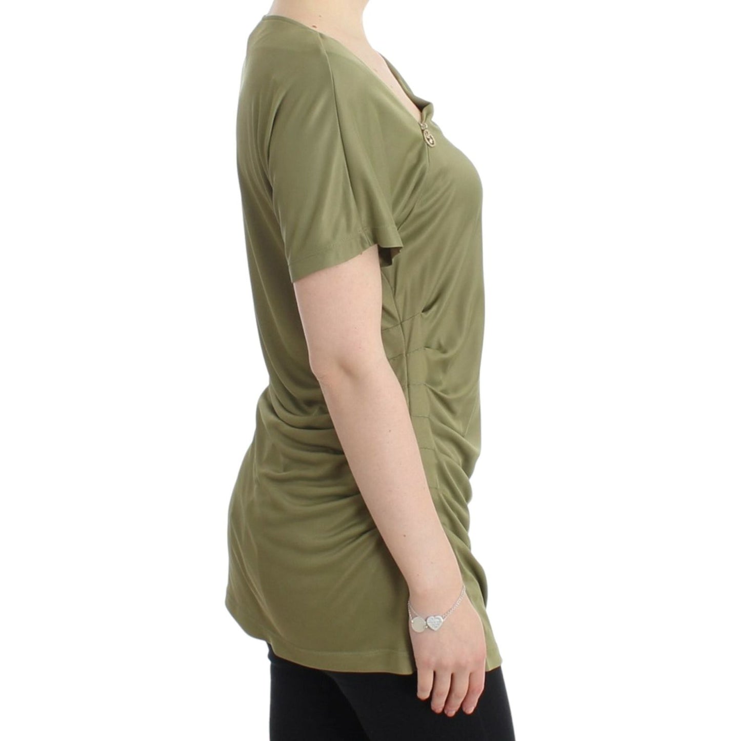 Cavalli Elegant Green Jersey Blouse with Gold Accents Cavalli