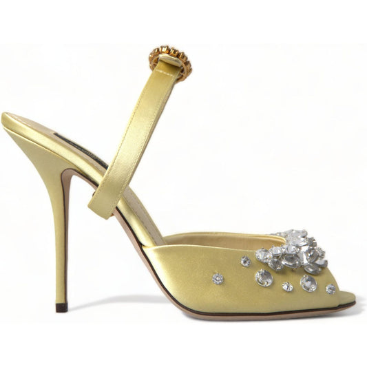 Dolce & Gabbana Yellow Satin Crystal Mary Janes Sandals