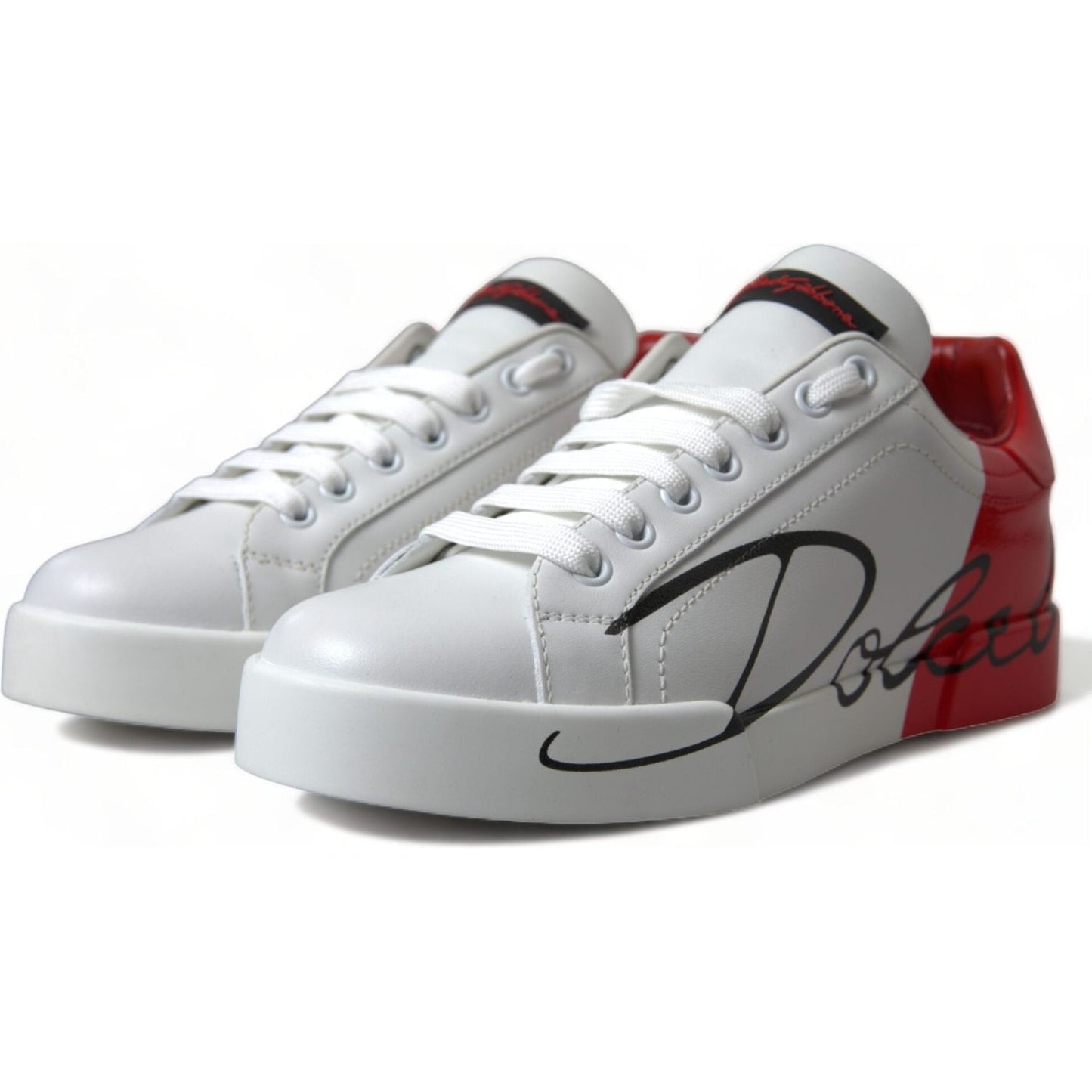 Dolce & Gabbana Elegant White Leather Portofino Sneakers Dolce & Gabbana