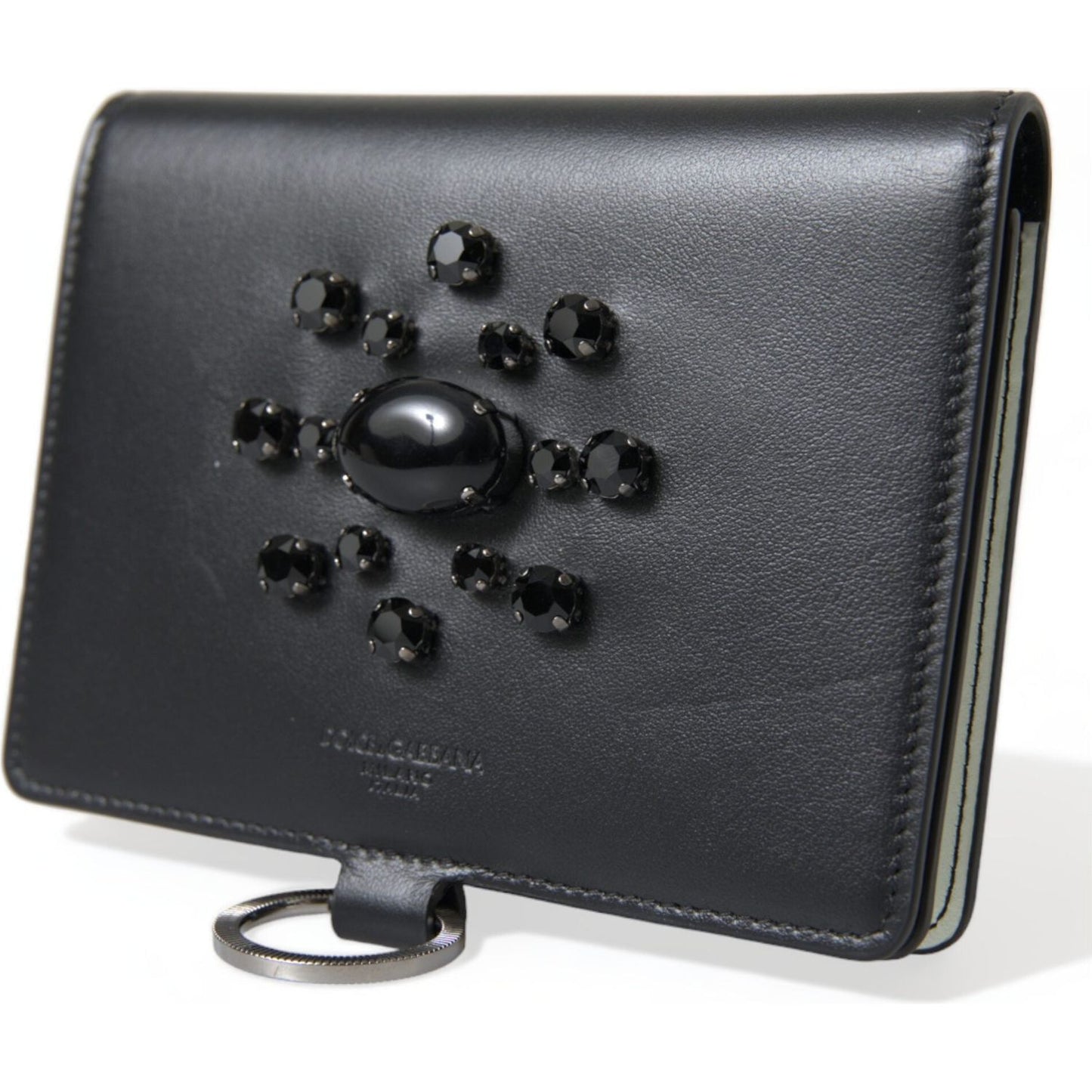 Dolce & Gabbana Elegant Black Leather Crystal Card Holder Wallet Dolce & Gabbana