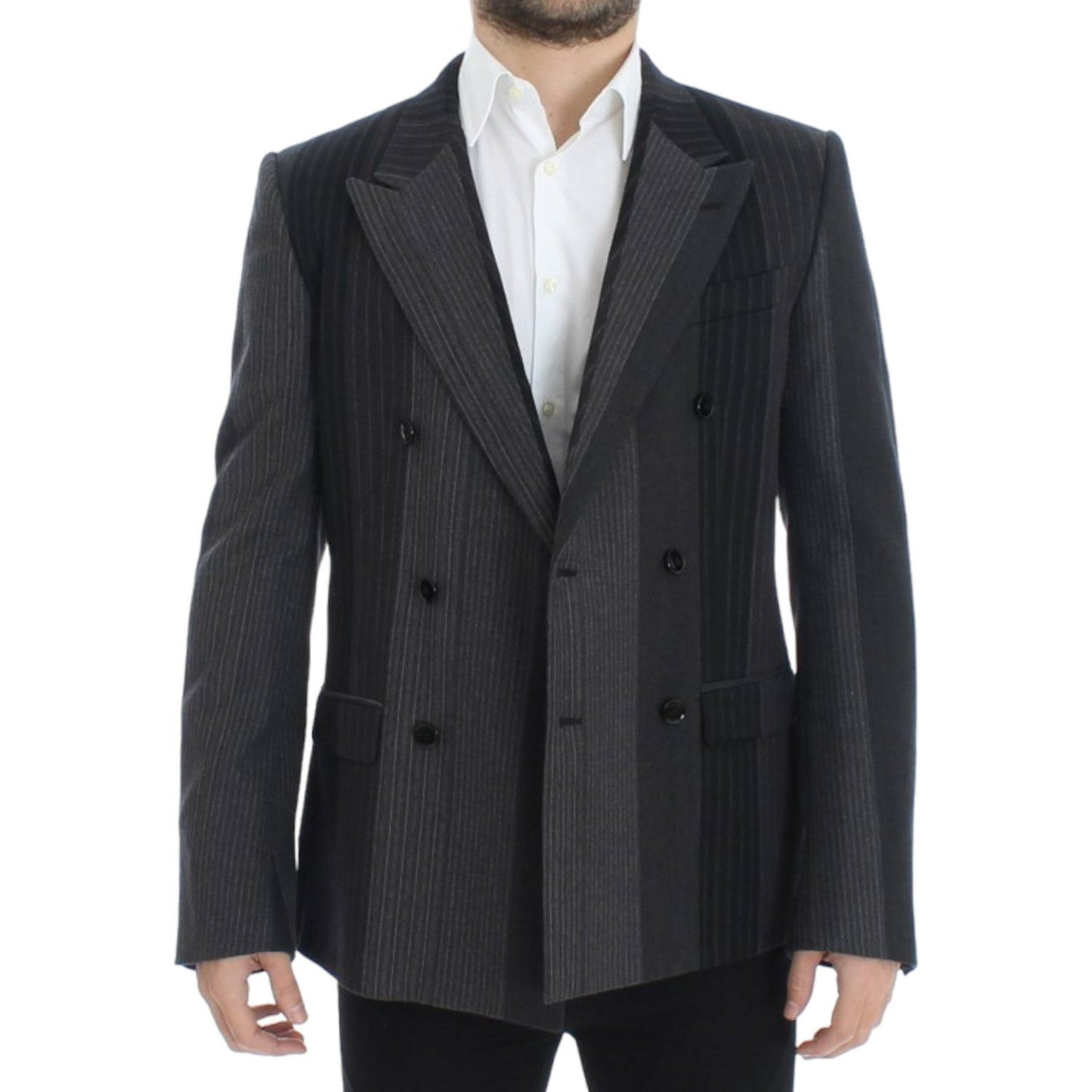 Dolce & Gabbana Elegant Gray Striped Wool Slim Blazer Dolce & Gabbana