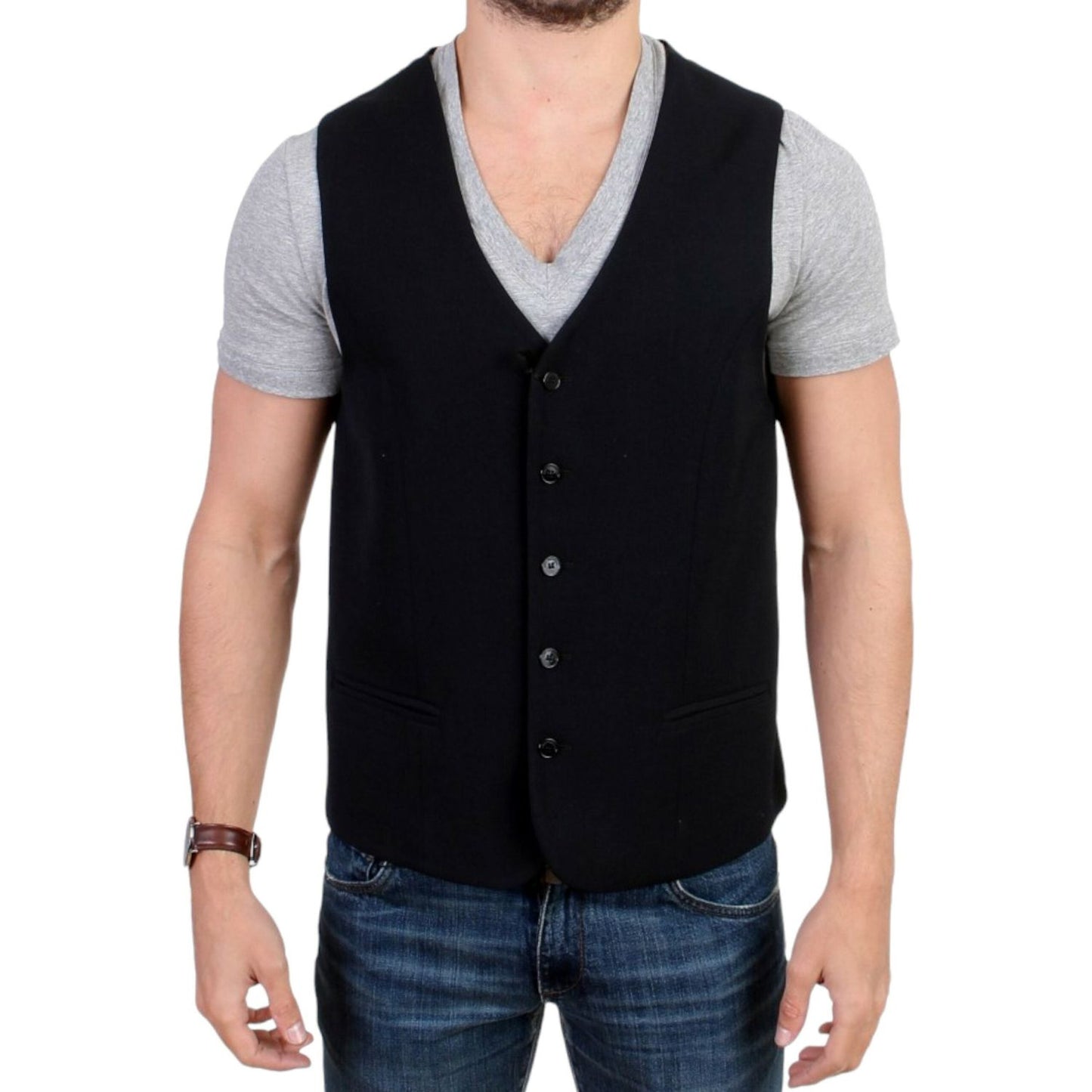 Costume National Elegant Black Wool Blend Casual Vest Costume National