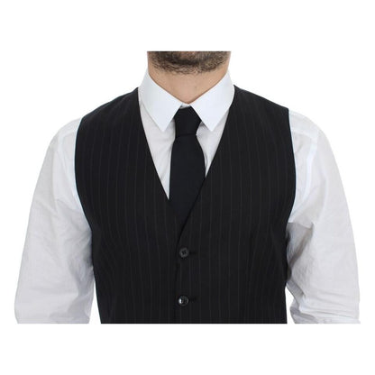Dolce & Gabbana Black Striped Wool Silk Dress Vest Gilet
