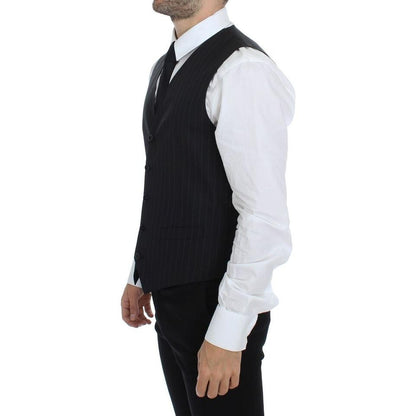 Dolce & Gabbana Black Striped Wool Silk Dress Vest Gilet