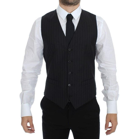 Dolce & Gabbana Chic Black Striped Wool Silk Dress Vest Dolce & Gabbana