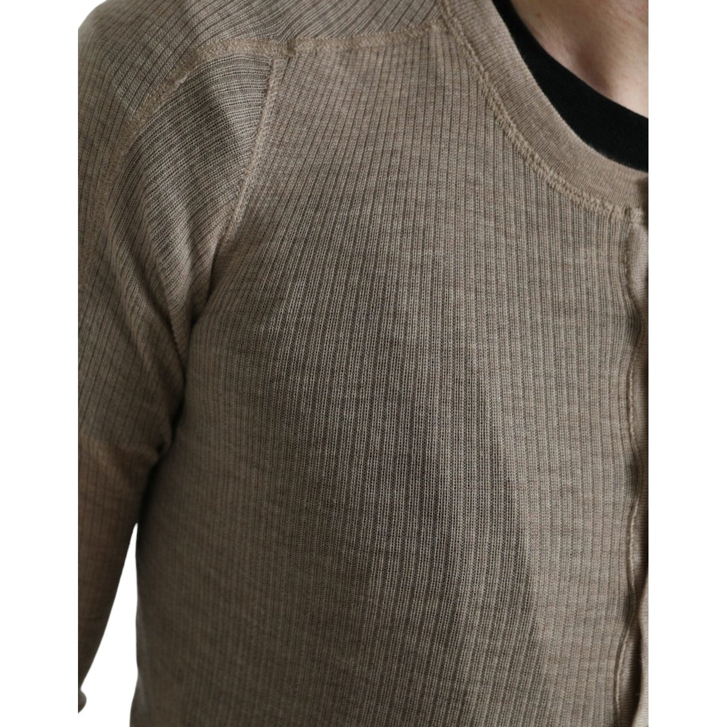 Dolce & Gabbana Elegant Beige Henley Cashmere Sweater Dolce & Gabbana