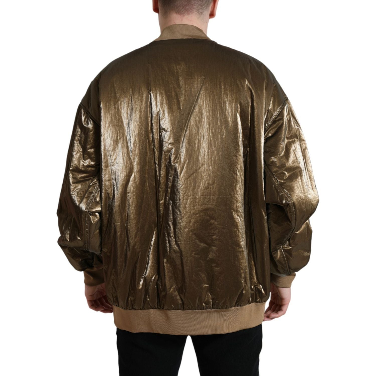 Dolce & Gabbana Bronze Nylon Full Zip Men Bomber Jacket