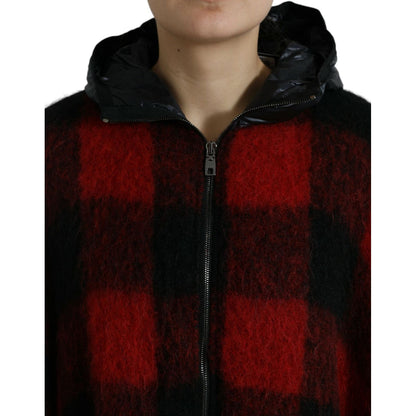 Dolce & Gabbana Black Red Buffalo Check Hooded Poncho Jacket