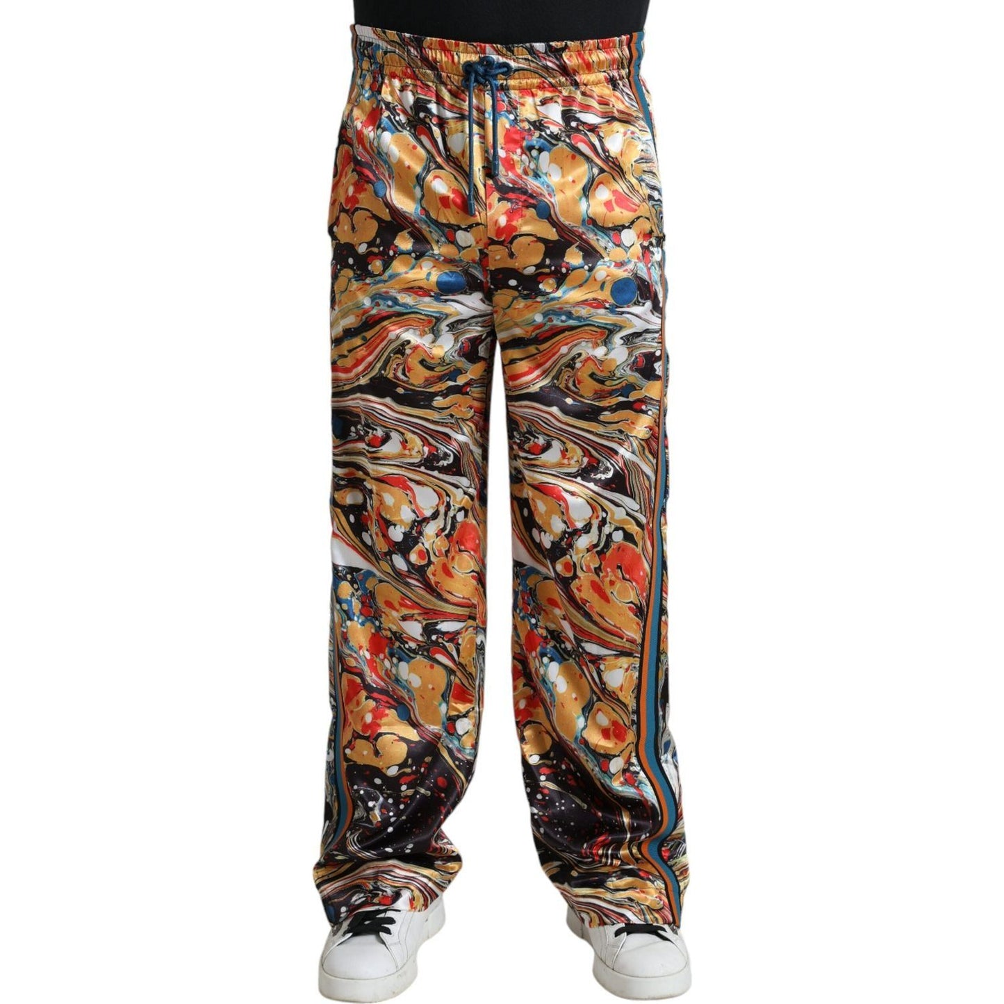 Dolce & Gabbana Elegant Satin Track Pants in Multicolor Marble Dolce & Gabbana