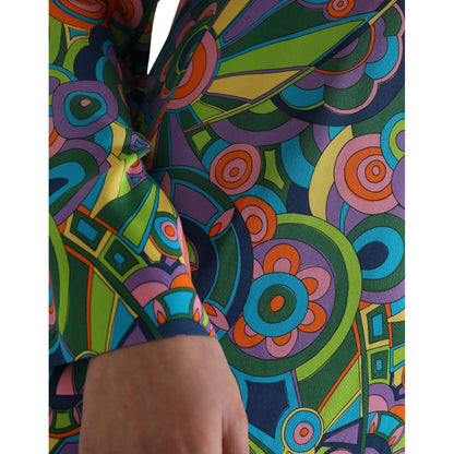 Dolce & Gabbana Multicolor Geometric Print Silk Crystals Midi Dress