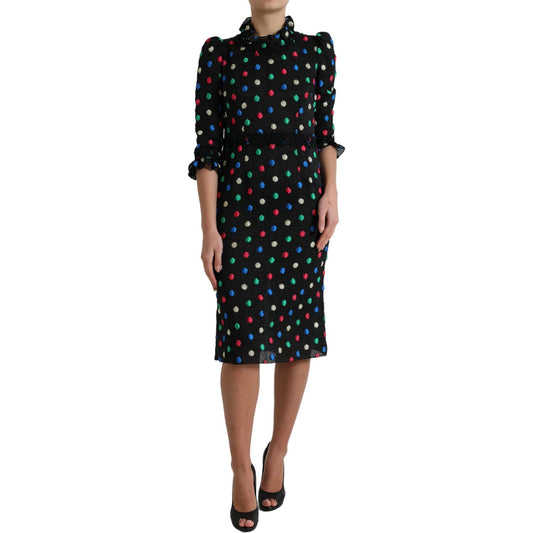 Dolce & Gabbana Black Polka Dot Ruffle Cotton Midi Dress