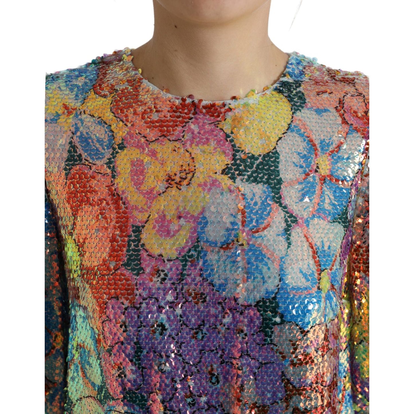 Dolce & Gabbana Multicolor Floral Sequined Shift Mini Dress