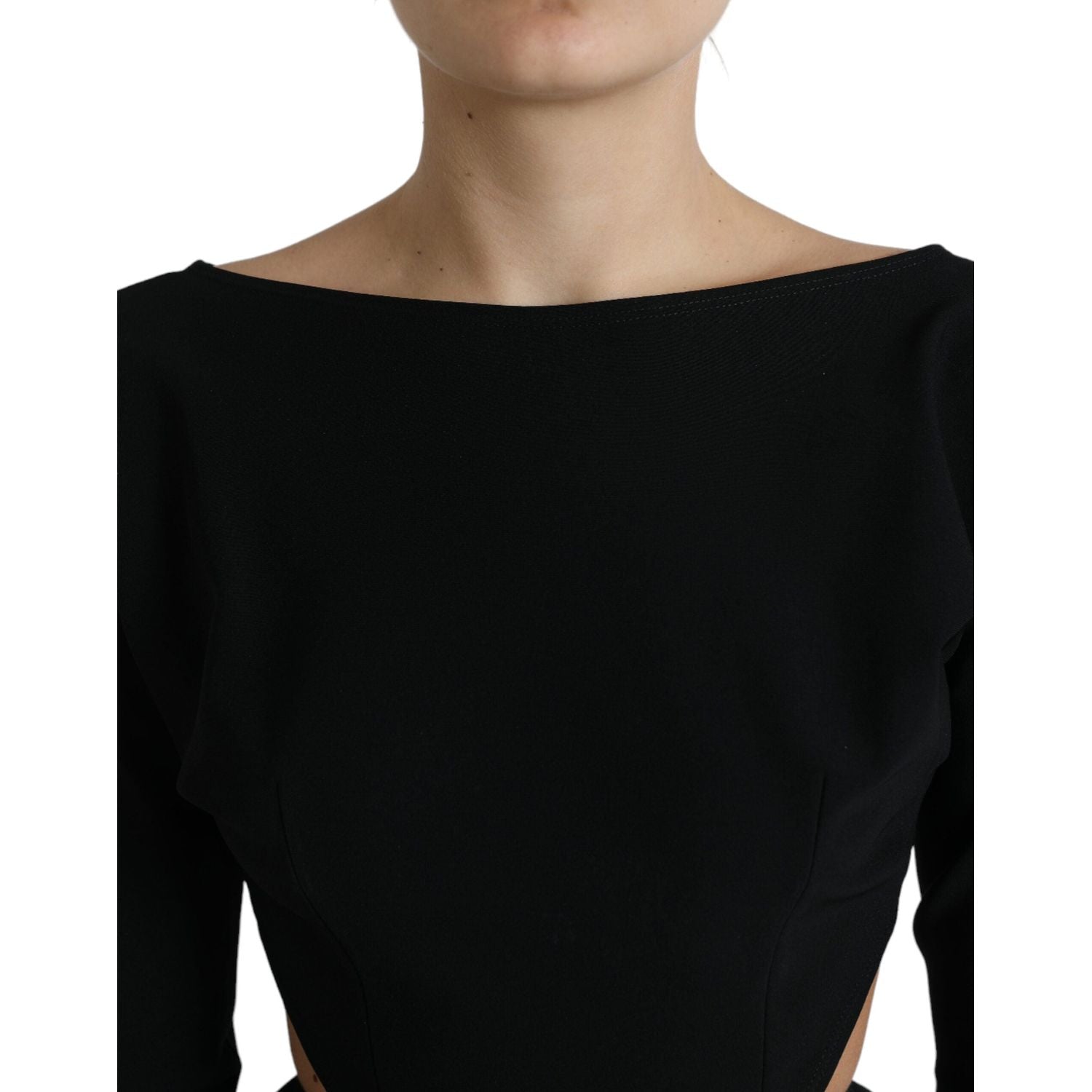 Dolce & Gabbana Black Viscose Cut Out A-line Long Sleeves Mini Dress