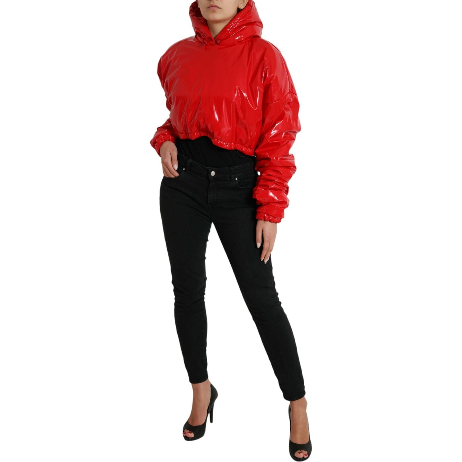 Dolce & Gabbana Shiny Red Hooded Cropped Short Coat Jacket
