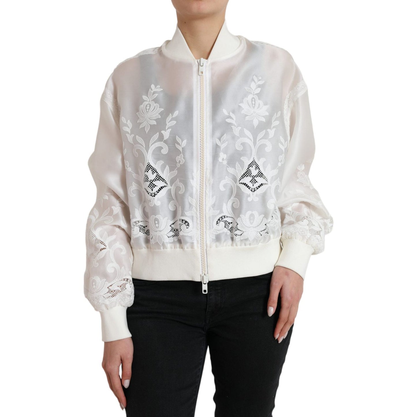 Dolce & Gabbana Elegant White Silk Bomber Jacket Dolce & Gabbana