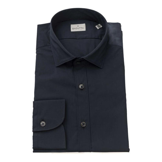 Bagutta Blue Cotton Men Shirt Slim Fit with French Collar