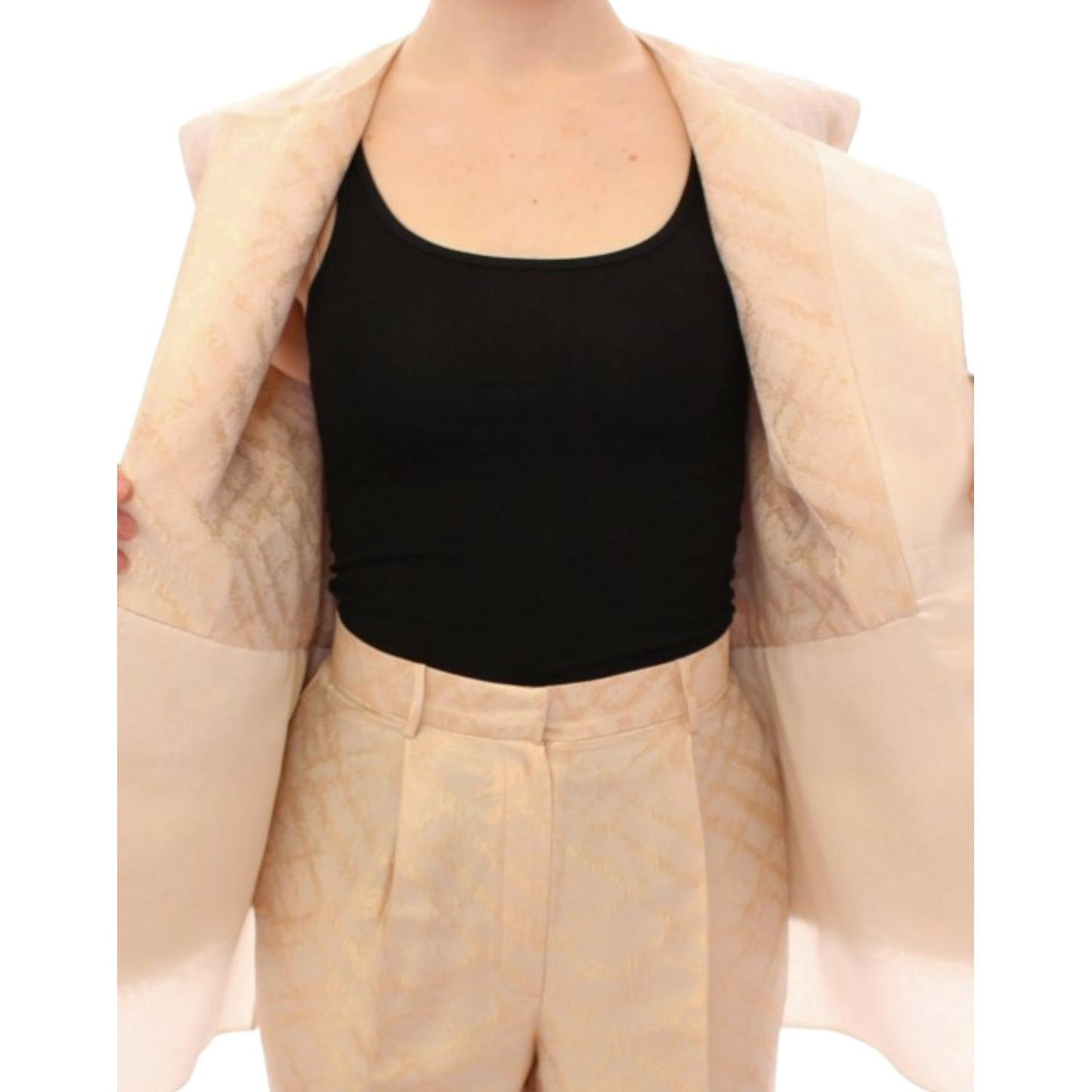 Zeyneptosun Exquisite Beige Brocade Sleeveless Jacket Vest Coats & Jackets Zeyneptosun