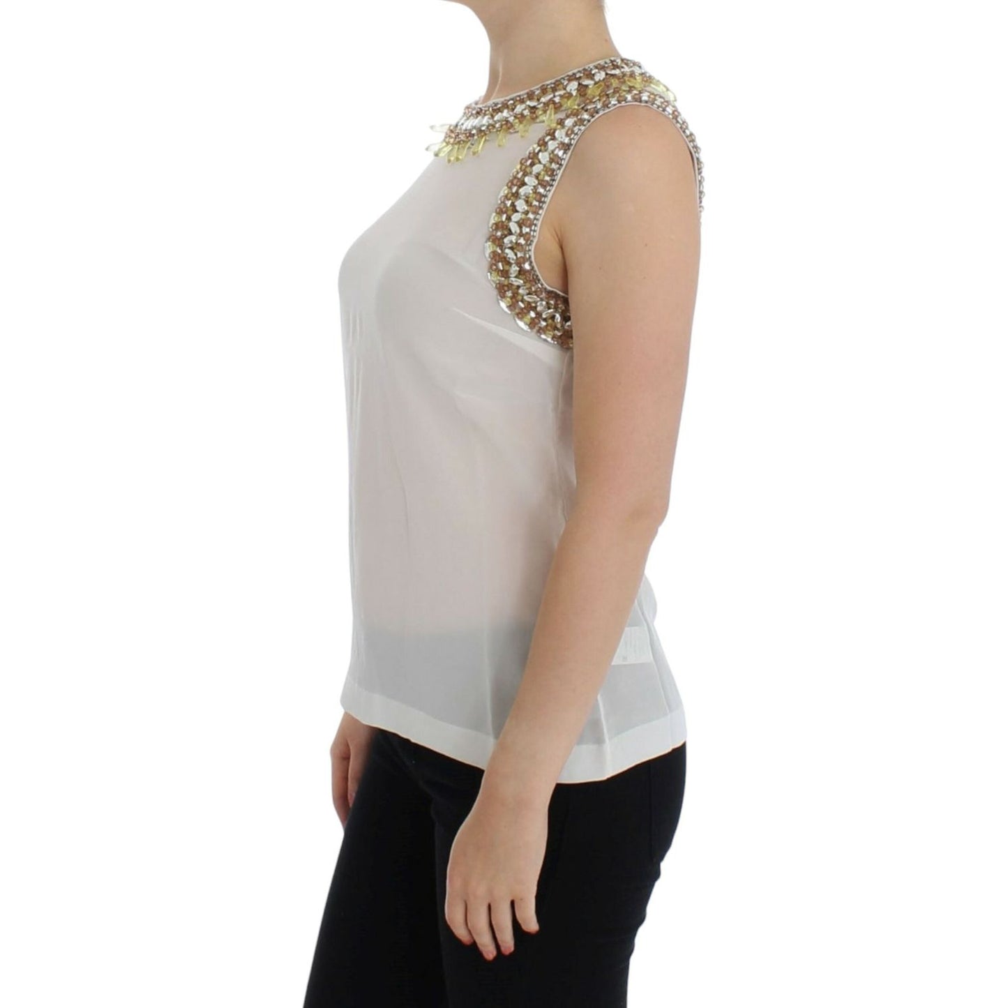 Dolce & Gabbana Elegant Sleeveless Silk Blouse with Crystal Embellishment Dolce & Gabbana