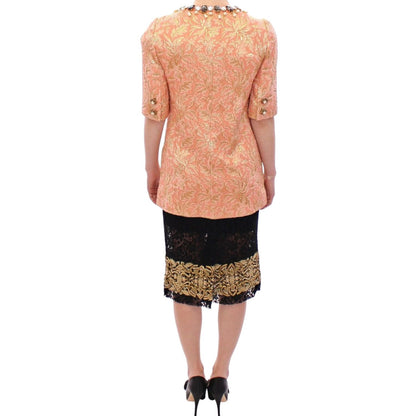 Dolce & Gabbana Pink Silk Brocade Crystal Jacket Coat