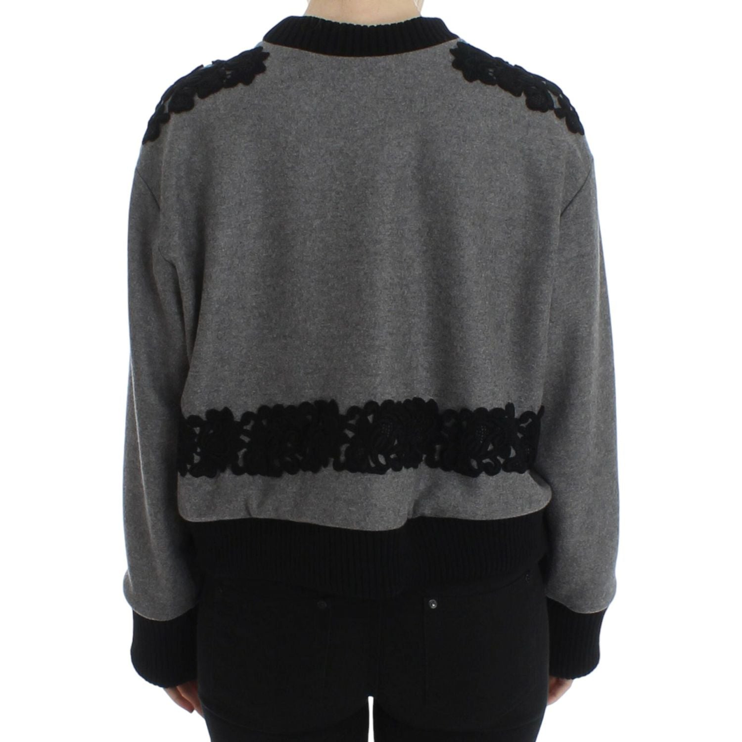 Dolce & Gabbana Gray Black Lace Wool Cashmere Sweater